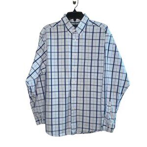 Rountree & Yorke men's blue white long sleeve button down shirt size Large